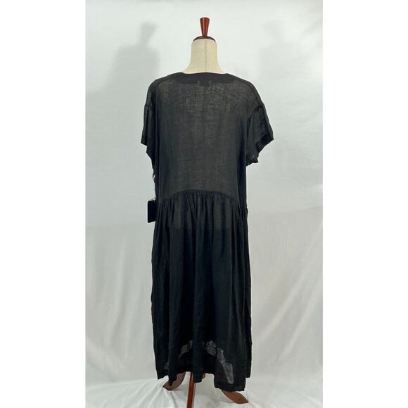 ARTS & SCIENCE Sz 1 Black Linen Oversize Ethnic Gathered Wrap Dress NWT Japan - Picture 7 of 12